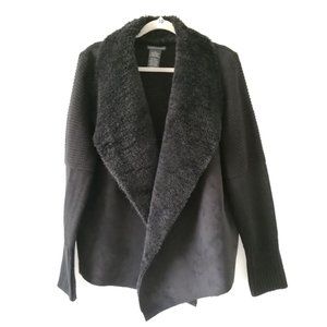 Chelsea & Theodore Black Heavier Weight Faux Fur Open Front Cardigan Size L